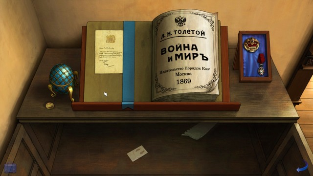 Notice the objects on the desk - George - Medovskys Library, Medovskys Study - London - Broken Sword: The Serpents Curse - Game Guide and Walkthrough
