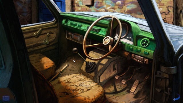 The car a little bit neglected - George - Hobbs Yard, Artists Studio - London - Broken Sword: The Serpents Curse - Game Guide and Walkthrough