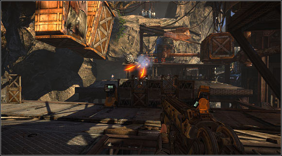 A gyrocopter and explosive materials in the background. - Act I - Chapter 2 - p. 1 - Walkthrough - Bulletstorm - Game Guide and Walkthrough
