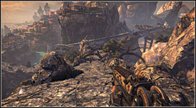 After getting to the place from which you will see a big metropolis in the distance, make a slide and go down the hill - Act II - Chapter 1 - p. 1 - Walkthrough - Bulletstorm - Game Guide and Walkthrough