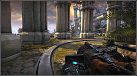 The exit is quite distinctive, with a couple large pillars - Act IV - Chapter 2 - p. 1 - Walkthrough - Bulletstorm - Game Guide and Walkthrough