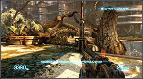 Newsbot #19: hidden behind the tree roots not far from the place where you are to enter a cart to end the chapter - Newsbots - p. 2 - Secrets - Bulletstorm - Game Guide and Walkthrough