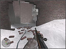 Before you take care of the telephone wire you will have to kill a group of German soldiers - Repairing the Wire - Not One Step Backwards! - Call of Duty 2 - Game Guide and Walkthrough