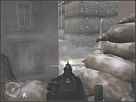 After you deal with the enemy soldiers leave the MG-42 and turn around - Repairing the Wire - Not One Step Backwards! - Call of Duty 2 - Game Guide and Walkthrough