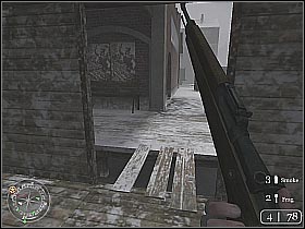 Get closer to the main building and enter it - Railroad Station No. 1 - Not One Step Backwards! - Call of Duty 2 - Game Guide and Walkthrough