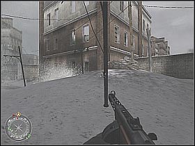 Get closer to the building and throw a couple of grenades in there (screen 1) - Downtown Assault - Fortress Stalingrad - Call of Duty 2 - Game Guide and Walkthrough