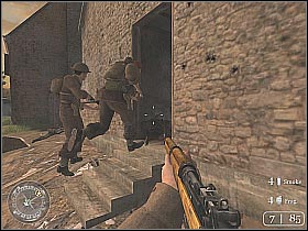 I wouldn't recommend going up to the first floor - Prisoners of War - The Battle for Caen - Call of Duty 2 - Game Guide and Walkthrough