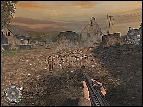 Once you get closer to one of the explored buildings new enemies will begin to show up (screen 1) - Prisoners of War - The Battle for Caen - Call of Duty 2 - Game Guide and Walkthrough