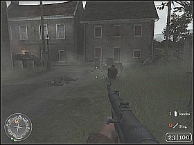 Before moving forward, you should take care of a single German soldier - The Crossroads - The Battle for Caen - Call of Duty 2 - Game Guide and Walkthrough