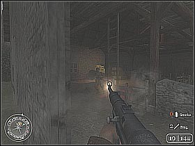 Start shooting at the soldiers who were standing by the heavy machine guns (screen 1) - The Crossroads - The Battle for Caen - Call of Duty 2 - Game Guide and Walkthrough