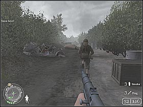 You should reach the field with the guns in just a few seconds (screen 1) - The Battle of Pointe du Hoc - D-Day - Call of Duty 2 - Game Guide and Walkthrough