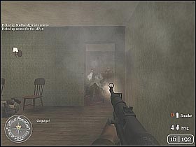 Stand by one of the windows and start shooting at visible enemy soldiers (screen 1) - Bergstein - Hill 400 - Call of Duty 2 - Game Guide and Walkthrough