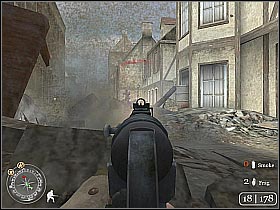 You will encounter a small group of enemy soldiers in one of the smaller buildings (screen 1) - The Crossing Point - Crossing the Rhine - Call of Duty 2 - Game Guide and Walkthrough