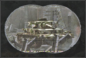 When the vehicle will stop, look again through binoculars and find an enemy hidden behind the barricade on the destroyed floor of the building - Chapter I: Saint Lo - Call of Duty 3 - Game Guide and Walkthrough