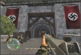 First eliminate the opponents in the building situated on the south (#1) - Chapter IV: Mayenne Bridge - Call of Duty 3 - Game Guide and Walkthrough
