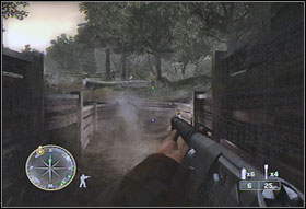 When you'll reach the road junction, turn right and clear all rooms along the way from the enemies (the one inside the complex too) - Chapter VIII: The Forest - Call of Duty 3 - Game Guide and Walkthrough