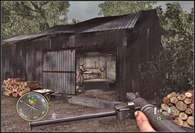 Go round the ruins and following the indications on the compass, hide behind the tractor - Chapter IX: Laison River - Call of Duty 3 - Game Guide and Walkthrough