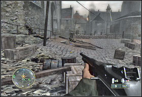When you'll get there, eliminate the Germans running up from the south (#1) and then from the east (#2) - Chapter XIV: Closing the Gap - Call of Duty 3 - Game Guide and Walkthrough