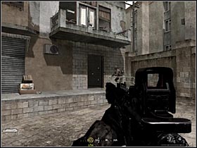 After some shooting in the alley (where your team was attacked by sub-machine guns), wait for your mates to open the door to the building (that's the one in the pic) and go upstairs - Intel Data - part 2 - Intel Data - Call of Duty 4: Modern Warfare - Game Guide and Walkthrough