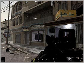 When the tank keeps on shooting, locate a shop with some clothes in the window (see the picture) and walk up the stairs - Intel Data - part 2 - Intel Data - Call of Duty 4: Modern Warfare - Game Guide and Walkthrough
