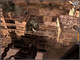 First you should deal with anti aircraft positions (#109), that are on the roofs and soldiers equipped with RPGs (#110) - Shock and Awe - Walkthrough - Call of Duty 4: Modern Warfare - Game Guide and Walkthrough