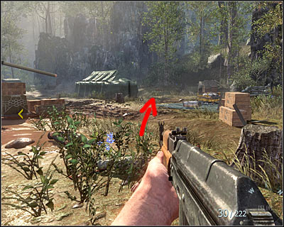 After reaching the surface and eliminating enemies standing near the Hind helicopter and start exploring the part of the camp on the right - Payback - Intel location - Call of Duty: Black Ops - Game Guide and Walkthrough