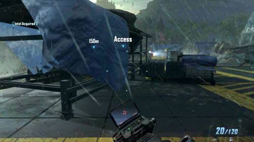 Hold down the sprint button and run up to the second helicopter, covered with a blue sheet (picture above) - Mission 02: CELERIUM - Missions: Walkthrough - Call of Duty: Black Ops II - Game Guide and Walkthrough
