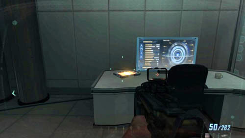 Treat the next two enemies hidden a bit further to the right in the same way (picture above) - the one on the left is standing in the door, the one on the right is behind the desk - Mission 06: KARMA - Missions: Walkthrough - Call of Duty: Black Ops II - Game Guide and Walkthrough