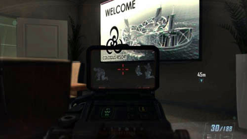 Enter the room on the right and use the scanner to locate enemies - Mission 06: KARMA - Missions: Walkthrough - Call of Duty: Black Ops II - Game Guide and Walkthrough