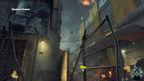 Behind the body of the soldier, whose eyes you've just closed, there is a garbage can - quickly hide near it, make a 180-degree turn and throw an IR strobe at the building on the left (first picture above) - Mission 07: SUFFER WITH ME - Missions: Walkthrough - Call of Duty: Black Ops II - Game Guide and Walkthrough
