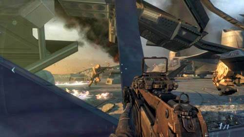 Hide by the plane door, on which the enemies were standing, and wait until new ones are running through it - Mission 09: ODYSSEUS - Missions: Walkthrough - Call of Duty: Black Ops II - Game Guide and Walkthrough