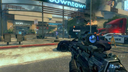 The entrance to the shopping center is on the left - Mission 10: CORDIS DIE - Missions: Walkthrough - Call of Duty: Black Ops II - Game Guide and Walkthrough