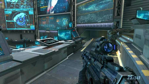 Look right, at the large open door to the conference room with lots of monitors (picture above) - Mission 11: JUDGMENT DAY - Missions: Walkthrough - Call of Duty: Black Ops II - Game Guide and Walkthrough