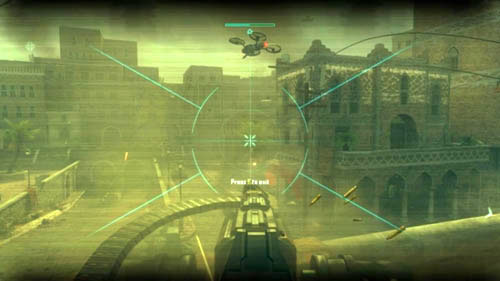 After opening the gate go the only possible way to the balcony, lie down by the turret and press the use button to start shooting - Mission 08: ACHILLES VEIL - Missions: Challenges - Call of Duty: Black Ops II - Game Guide and Walkthrough