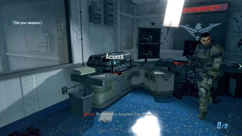 As soon as you get out of the interrogation room at the beginning of the mission and you have to arm yourself, look at the desk on the left - Mission 09: ODYSSEUS - Missions: Challenges - Call of Duty: Black Ops II - Game Guide and Walkthrough