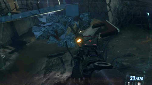 When you and Harper outsmart the second drone and run into the ruins, some rubble should collapse in front of you (first picture above) - Mission 05: FALLEN ANGEL - Intel - Call of Duty: Black Ops II - Game Guide and Walkthrough