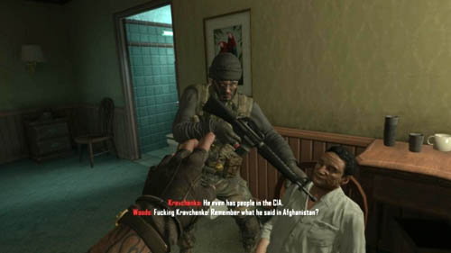 If you thoroughly interrogated Kravchenko but you didn't find the CIA letter, Woods will hear Kravchenko's words in his head, namely that Menendez has people even in the CIA - Mission 07 - SUFFER WITH ME - Decisions, consequences, endings - Call of Duty: Black Ops II - Game Guide and Walkthrough