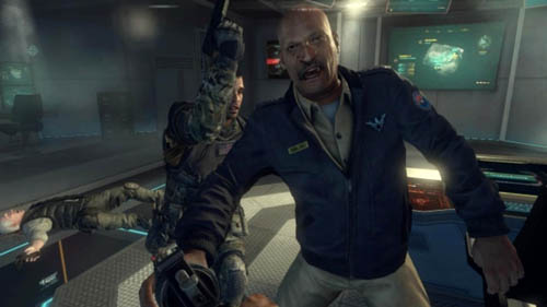 Interestingly, if you simply do nothing, the admiral will throw himself at Menendez (first picture above), but he'll be immediately overpowered by Salazar (second picture above) - Mission 09 - ODYSSEUS - Decisions, consequences, endings - Call of Duty: Black Ops II - Game Guide and Walkthrough