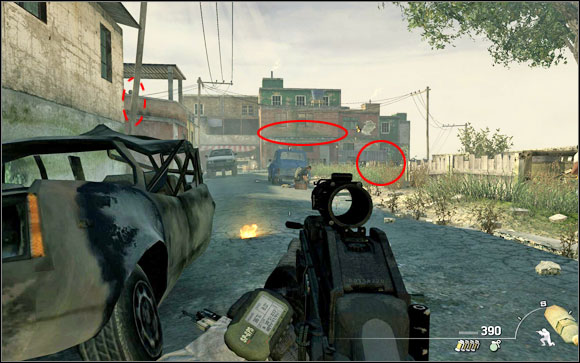 Go along the road and turn left - in front of you there will be a building with some enemies on it - Act II - The Hornets Nest - Campaign - Call of Duty: Modern Warfare 2 - Game Guide and Walkthrough