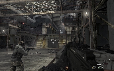 When you clear the area step onto the bridge and get to railing on your left - [Act III] Down the Rabbit Hole - Walkthrough - Call of Duty: Modern Warfare 3 - Game Guide and Walkthrough
