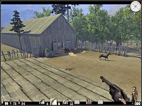 You will have to enter the stables (#1) - Chapter VIII: Level 2 Walkthrough - Chapter VIII - Call of Juarez - Game Guide and Walkthrough