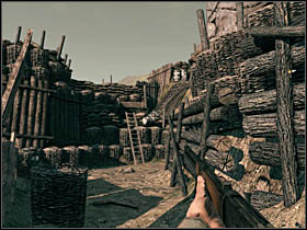 A bit further is the place where you will encounter a lot of baskets - Chapter I - Walkthrough - part 2 - Call of Juarez: Bound in Blood - Game Guide and Walkthrough