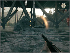 The last desired item is hidden on the rock in the middle of the river, under the bridge which you have to blow up at the end of the chapter - Chapter I - Secrets - Call of Juarez: Bound in Blood - Game Guide and Walkthrough