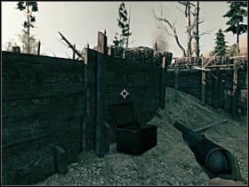 The first chest with the scroll is located right behind the exit from the first trenches (near the place where you defend the right flank) - Chapter I - Secrets - Call of Juarez: Bound in Blood - Game Guide and Walkthrough