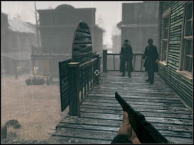 A bit further climb the balcony and enter the building [secret] (doing that you will scare a lady inside) - Chapter III - Walkthrough - Call of Juarez: Bound in Blood - Game Guide and Walkthrough
