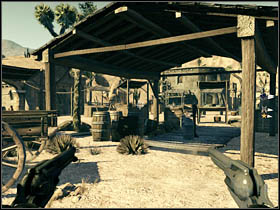 The next one is placed in the central part of the market, next to the weapon store (under the roof, in the chest) - Chapter IV - Secrets - Call of Juarez: Bound in Blood - Game Guide and Walkthrough