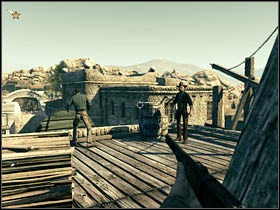 In that way you will get a chance to reach the building with the opponents on the roof - Chapter IV - Brothers - Call of Juarez: Bound in Blood - Game Guide and Walkthrough