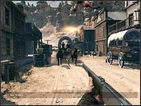 Further way throughout the main road is a constant shooting - Chapter VII - Walkthrough - part 2 - Call of Juarez: Bound in Blood - Game Guide and Walkthrough
