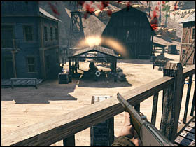 In order to solve that problem (connected with this guy) take them out of surprise and reach the balcony going through the building - Chapter VII - Walkthrough - part 2 - Call of Juarez: Bound in Blood - Game Guide and Walkthrough