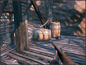 Another secret is hidden between two barrels in a place, where Thomas will try to lower a bridge - Chapter IX - Secrets - Call of Juarez: Bound in Blood - Game Guide and Walkthrough
